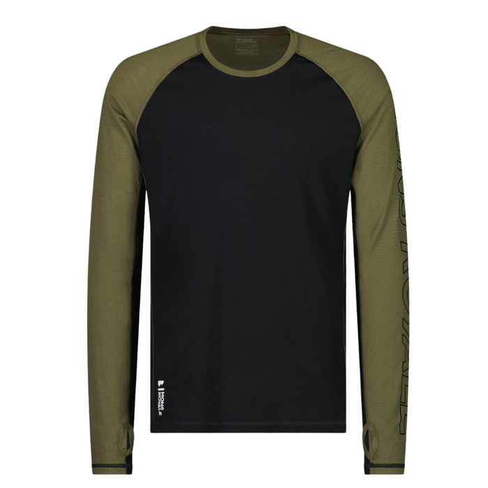 Mons Royale - Temple Tech LS - Dark Olive / Black - Techshirt Langarm