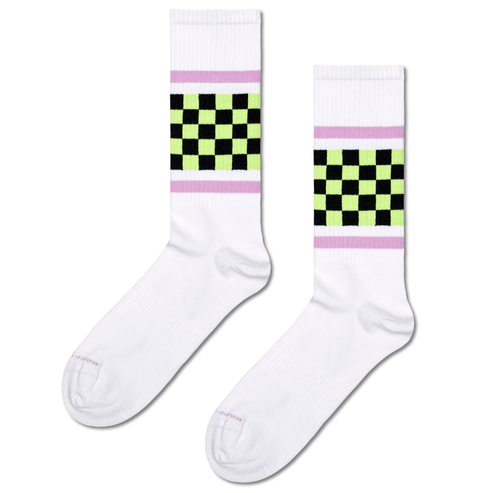 Happy Socks - Checked Stripe Sneaker Sock - White - Socken