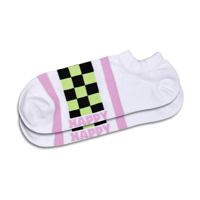Happy Socks - Checked Stripe No Show Sock - White - Socken