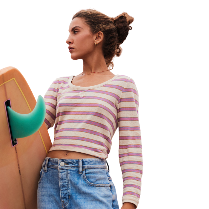 Roxy - Moon Bay Stripes LS - Parchement Sunset Stripe - T-Shirt Langarm