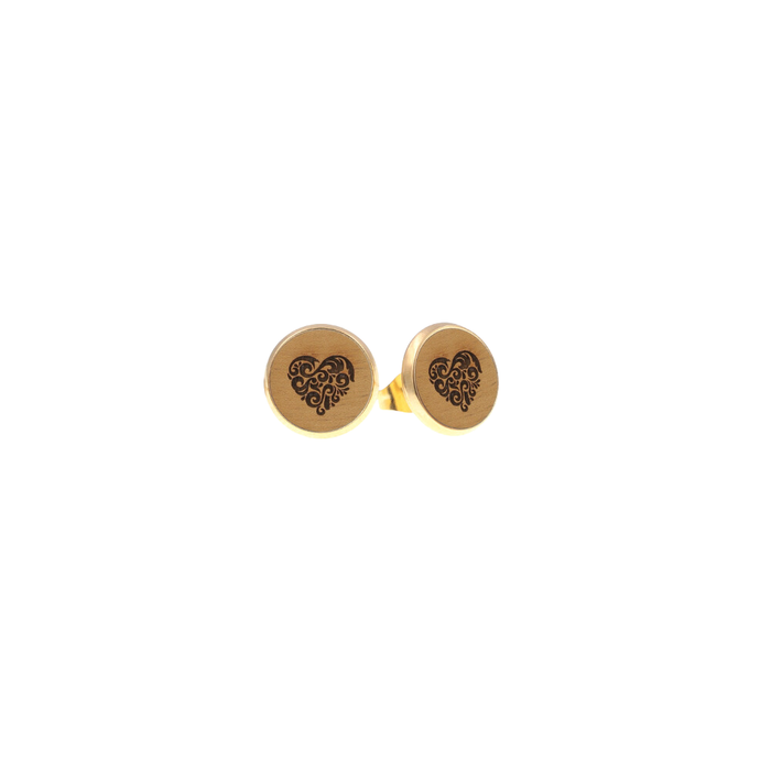 Eydl - Herz Ohrenstecker Steel Gold Holz N - N-Herz - Ohrring