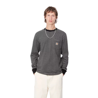 Carhartt - L/S Verner Pocket T-Shirt - Verner Stripe, Black / Dark Grey Heather - T-Shirt Langarm