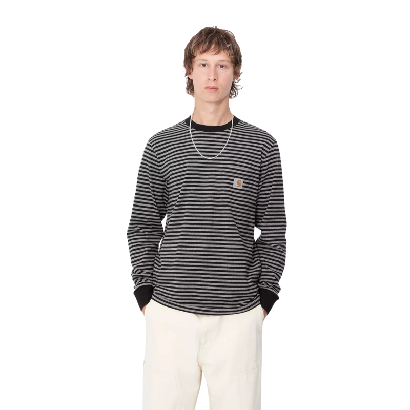Carhartt - L/S Verner Pocket T-Shirt - Verner Stripe, Black / Dark Grey Heather - T-Shirt Langarm