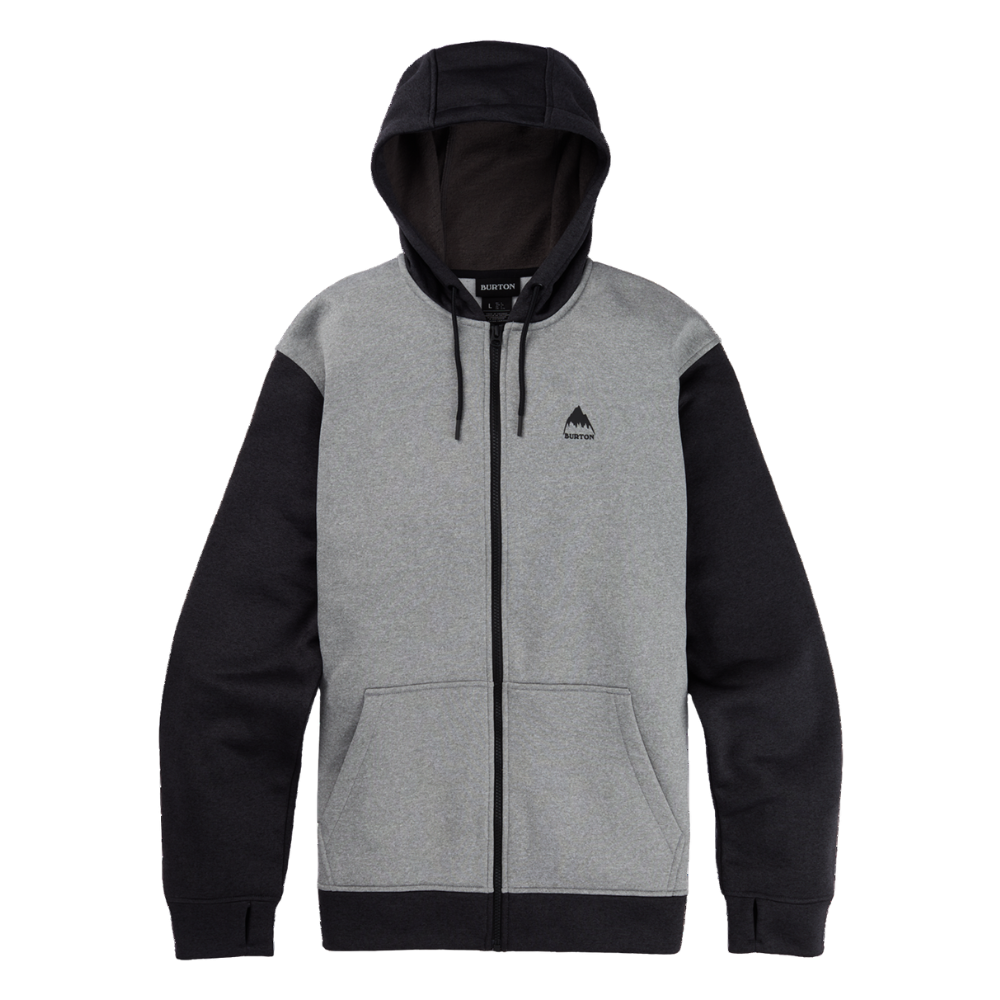 Burton - Mens Oak Full-Zip Hoodie - Gray Heather/True Black - Zip Hoodie