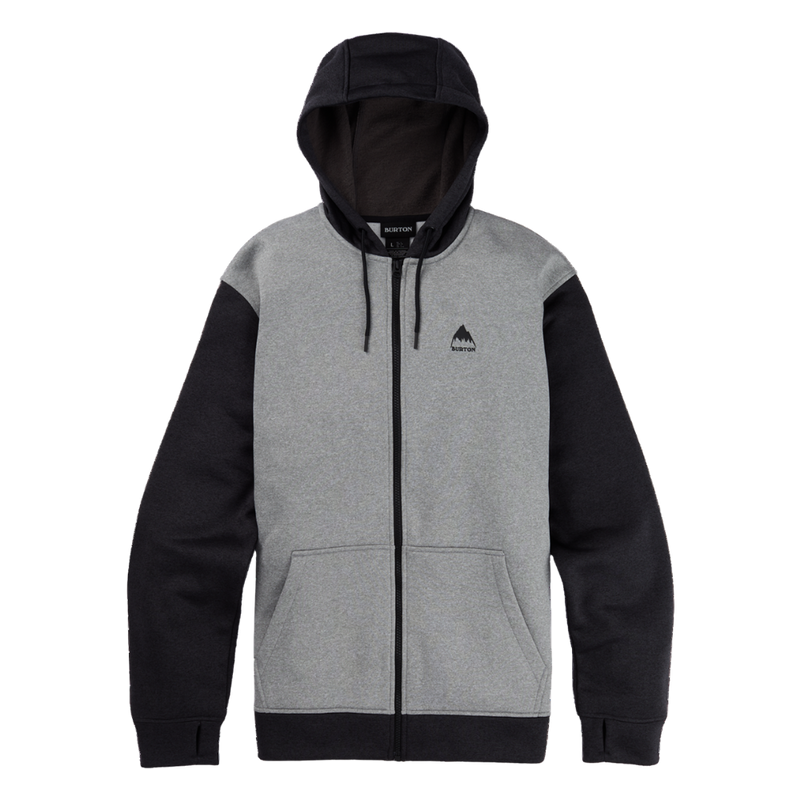 Burton - Mens Oak Full-Zip Hoodie - Gray Heather/True Black - Zip Hoodie