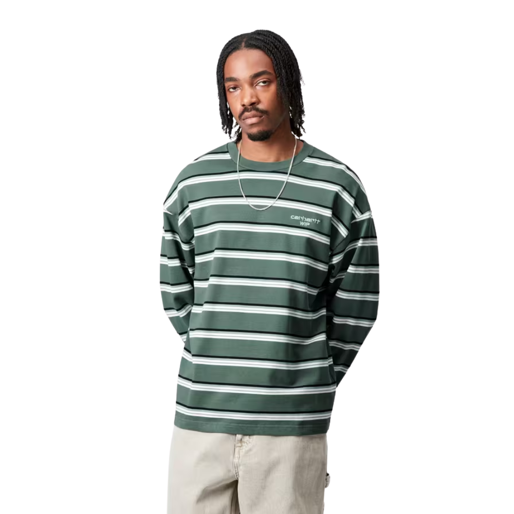Carhartt - LS Holm T-Shirt - Holm Stripe, Silver Pine - T-Shirt Langarm