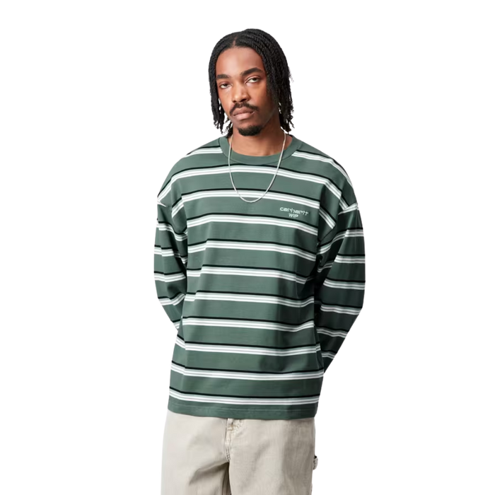 Carhartt - LS Holm T-Shirt - Holm Stripe, Silver Pine - T-Shirt Langarm