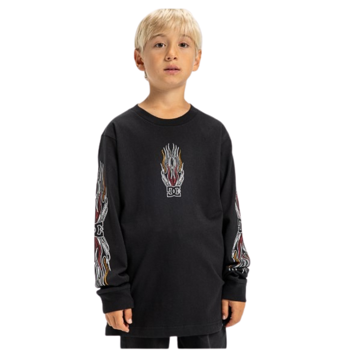 DC - Burnt Out LS Boy - Black - T-Shirt Langarm