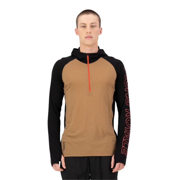 Mons Royale - Temple Merino Long Sleeve Hood - Black/Toffee - Funktions-Shirt Langarm
