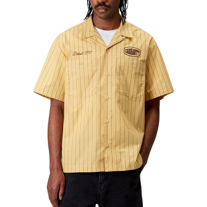 Carhartt - S/S Hendry Shirt - Seaton Stripe, Straw / Liberica - Kurzarmhemd