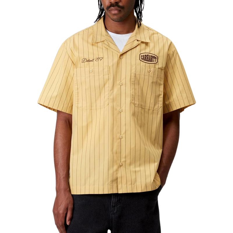 Carhartt - S/S Hendry Shirt - Seaton Stripe, Straw / Liberica - Kurzarmhemd