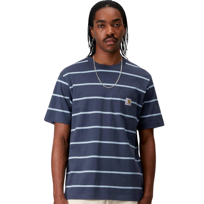 Carhartt - S/S Aiken Pocket T-Shirt - AikenStripeDuskyBlue - T-Shirt