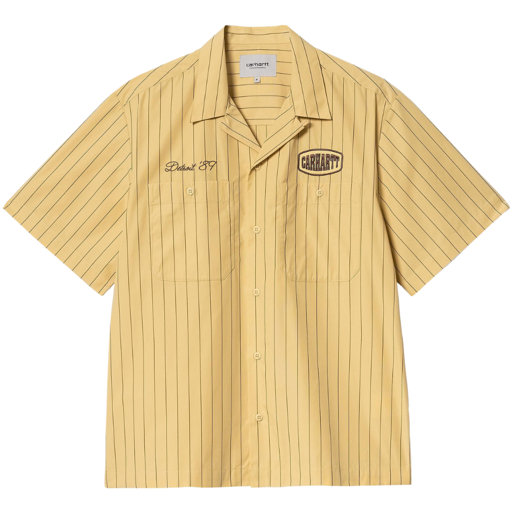 Carhartt - S/S Hendry Shirt - Seaton Stripe, Straw / Liberica - Kurzarmhemd