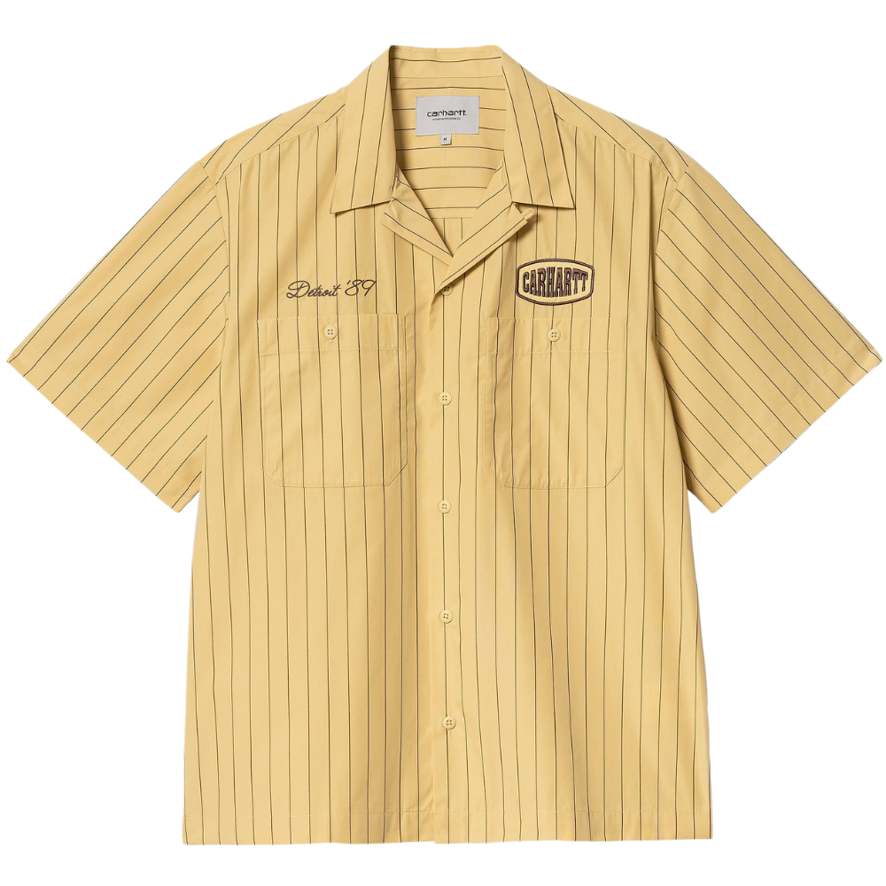 Carhartt - S/S Hendry Shirt - Seaton Stripe, Straw / Liberica - Kurzarmhemd