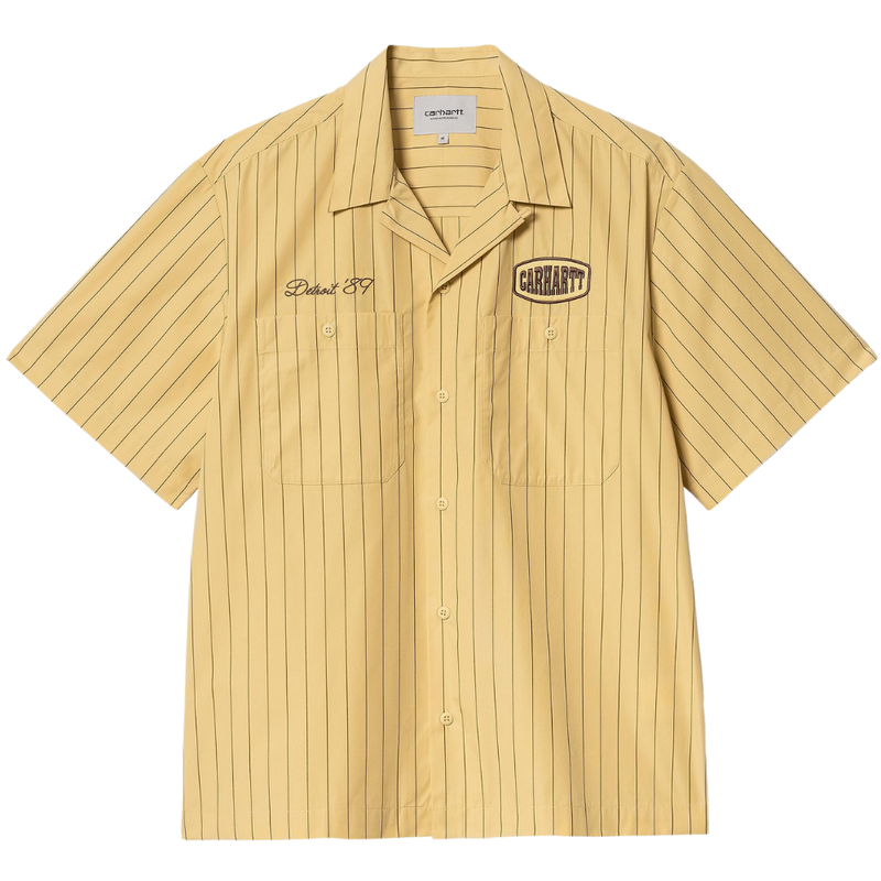 Carhartt - S/S Hendry Shirt - Seaton Stripe, Straw / Liberica - Kurzarmhemd