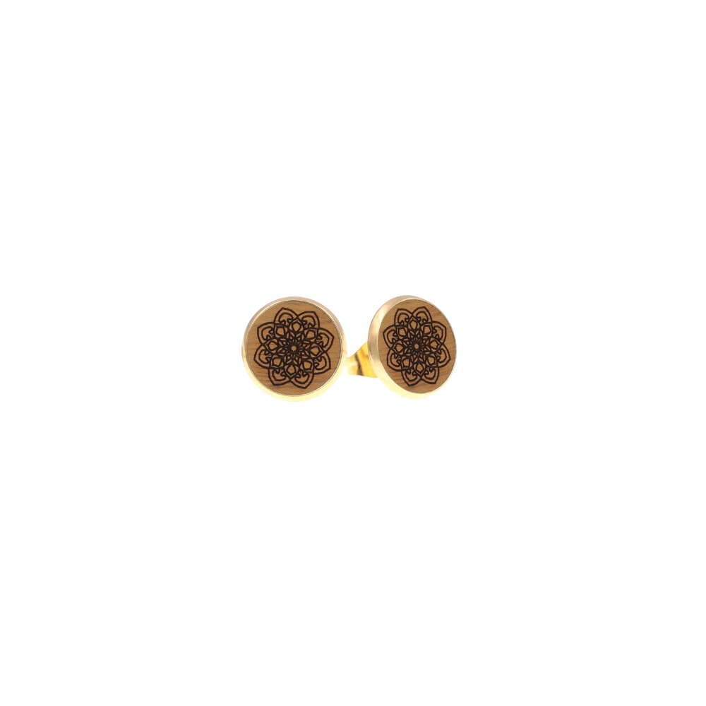 Eydl - Mandala Ohrstecker Steel Gold Holz - N-Mandala - Ohrring