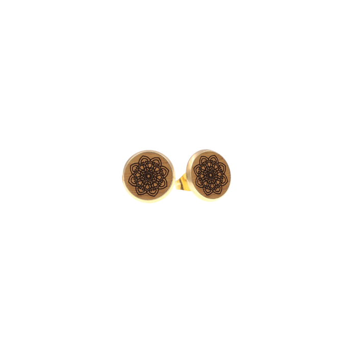 Eydl - Mandala Ohrstecker Steel Gold Holz - N-Mandala - Ohrring