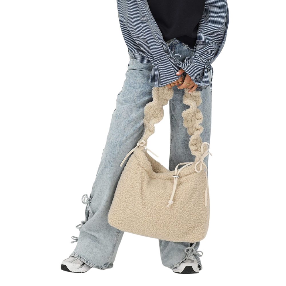 Shopper puffer teddy ruffle strap