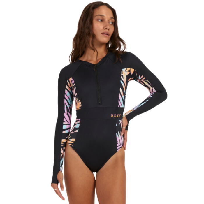 Roxy Active LS ONESIE FRT ZIP - Roxy - Anthracite Zebra Jungle - Badeanzug