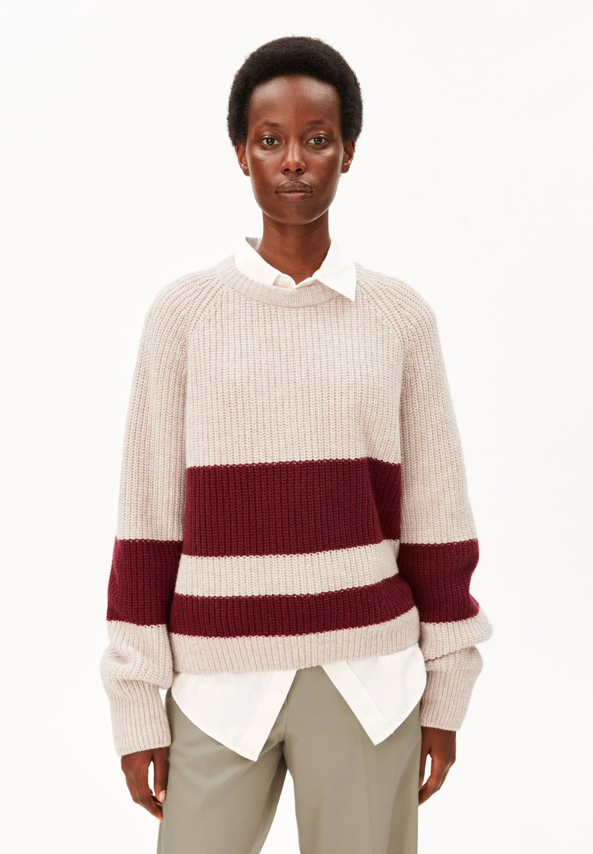 Rib Striped Knit Sweater Honey Melange/Velvet Bild 1