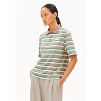 Stripe Polo T-Shirt Walnut Cream/Pool Gr Bild 1
