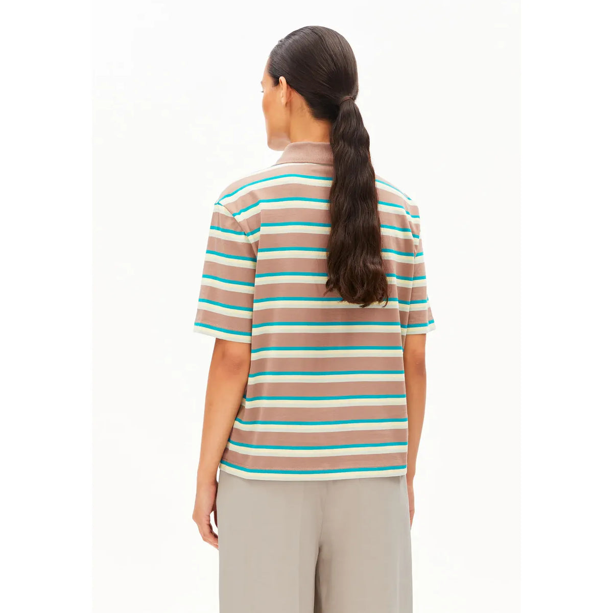 Stripe Polo T-Shirt Walnut Cream/Pool Gr Bild 2