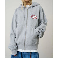 Oval Patch Zip Hooded Sweatshirt Heather Grey Bild 2