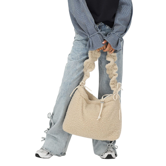 Shopper puffer teddy ruffle strap Beige Bild 2