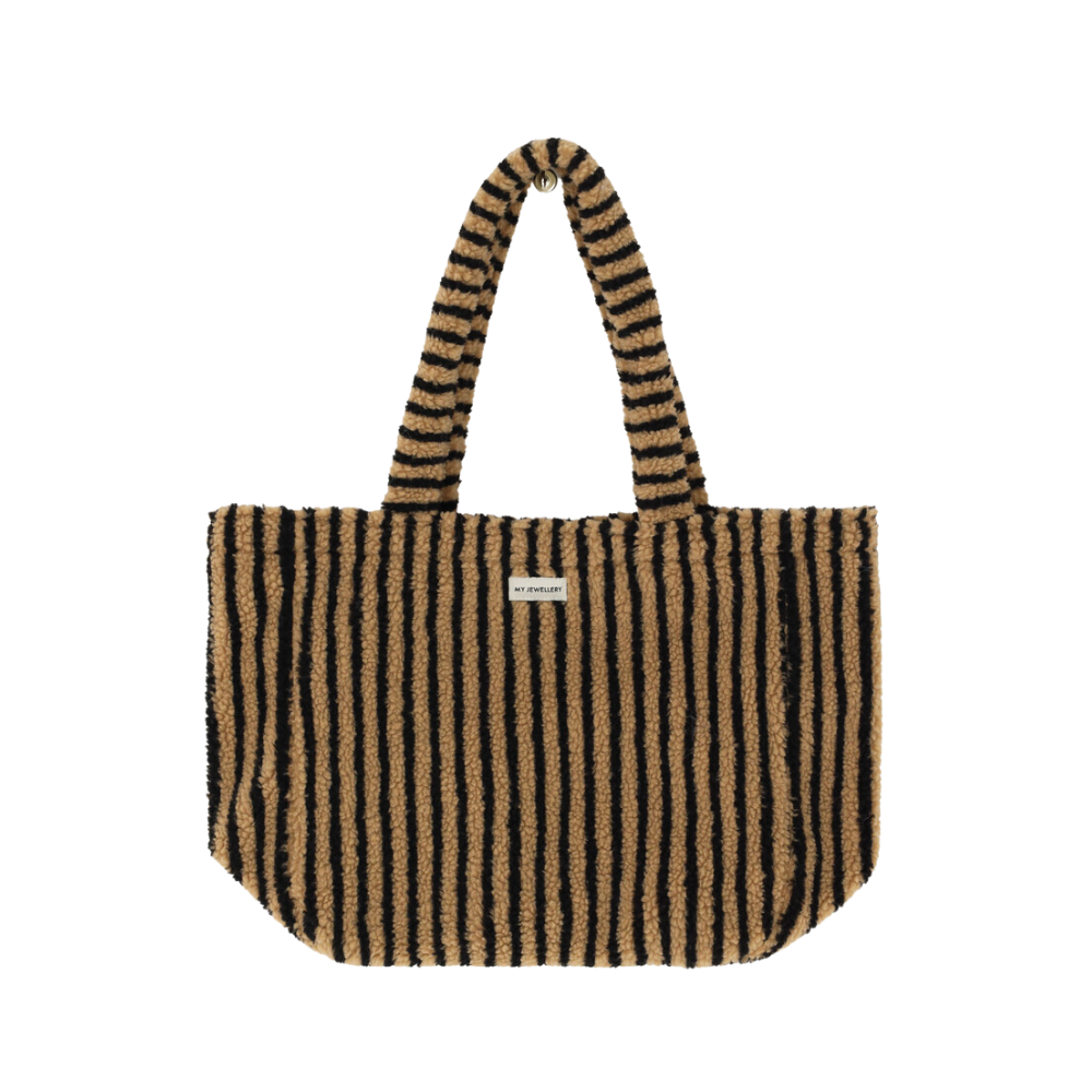 Shopper teddy stripes Beige/black Beige Bild 1