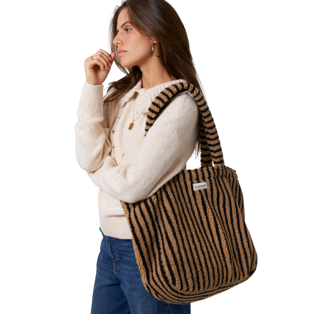 Shopper teddy stripes Beige/black Beige Bild 4