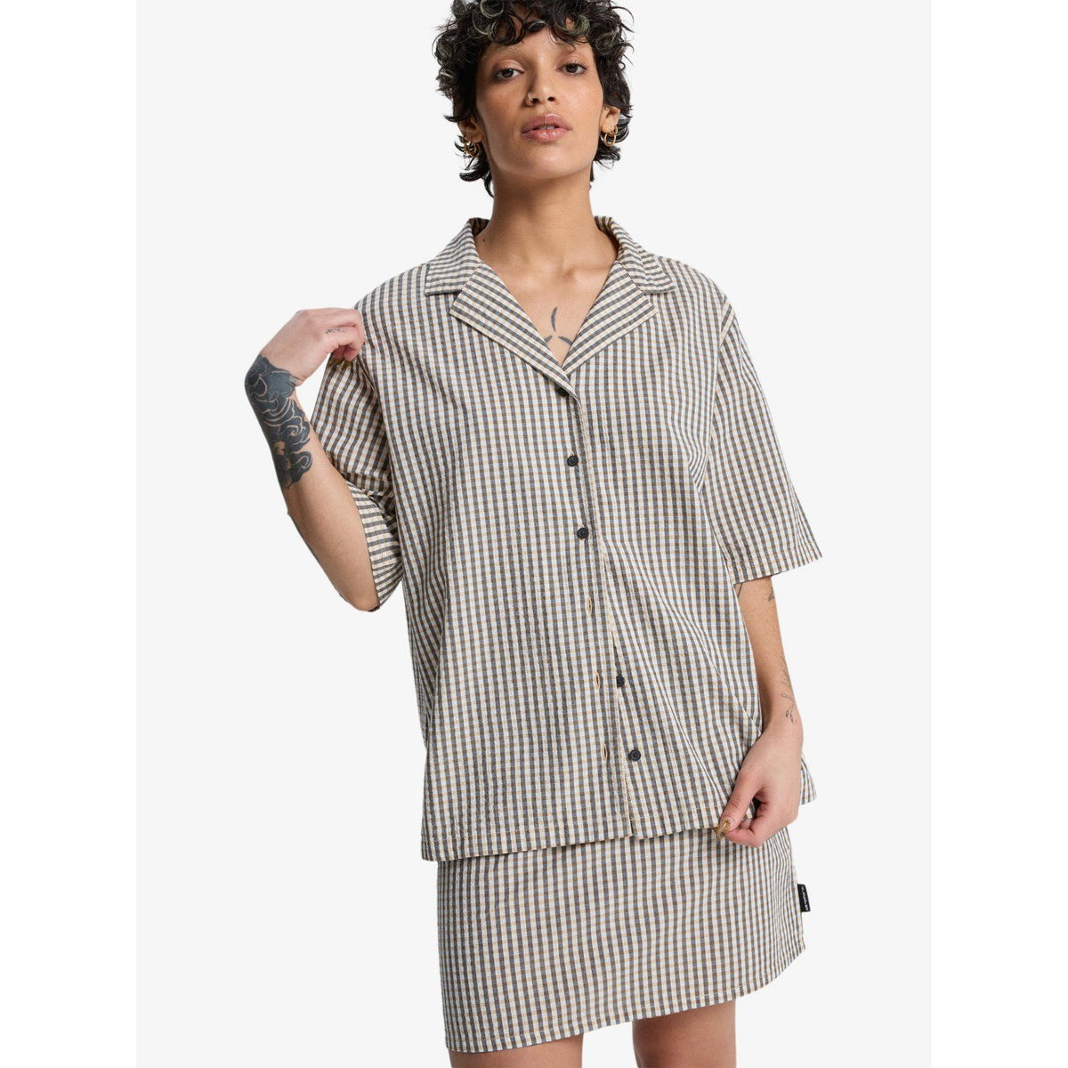 Ludden SS Shirt Khaki Gingham Qsw Bild 1