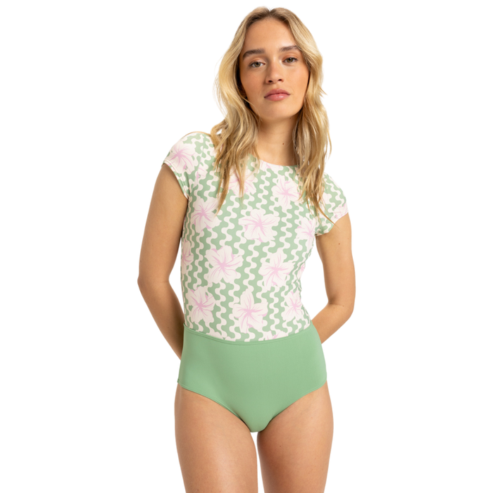 Hibiscus Daze Ss Onesie 2 Basil Party Waves Yw Bild 1