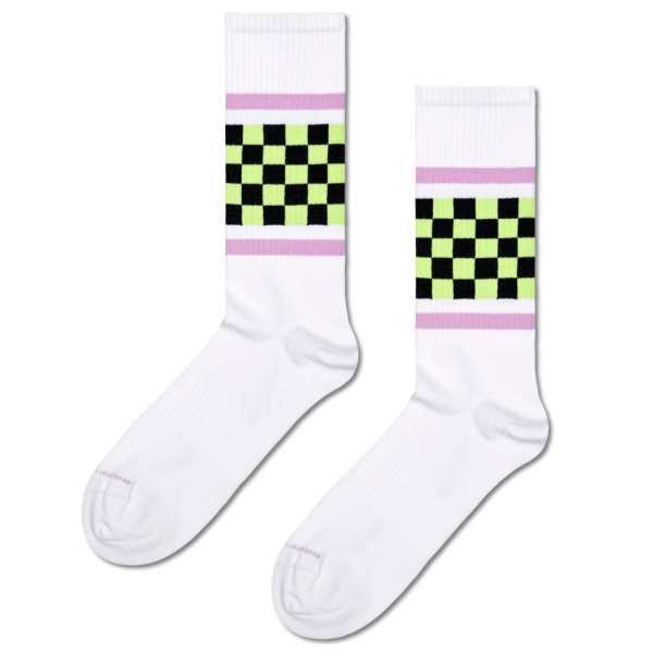 Happy Socks - Checked Stripe Sneaker Sock - White - Socken