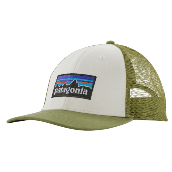 Patagonia - P-6 Logo LoPro Trucker Hat - White w/Buckhorn Green - Trucker Cap