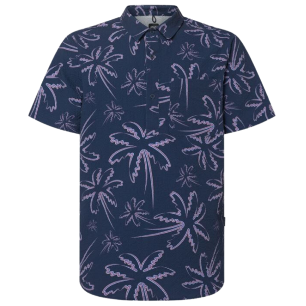 DECO PALMS RC SS BUTTON DOWN T-SHIRT - OAKELY - Three Lines Palms Blue - T-SHIRT 